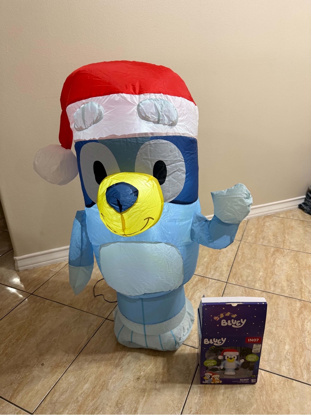 Light-Up Bluey Bluey in Santa Hat Christmas Yard Decoration